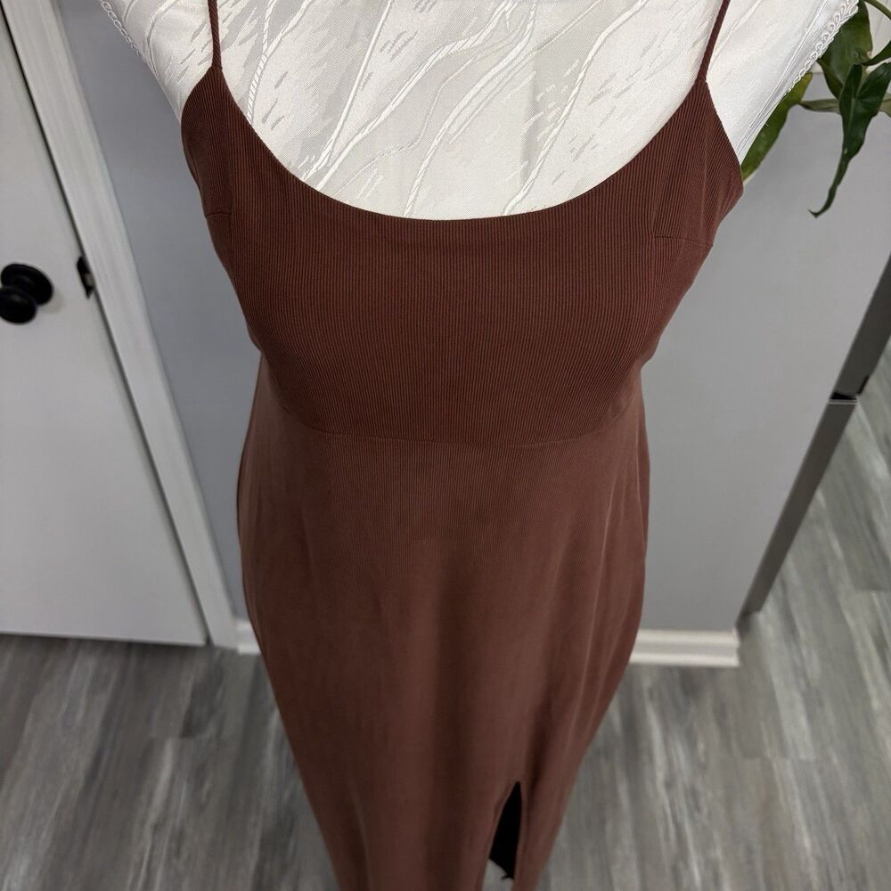 Wild Fable Brown Maxi Dress Womens Small S High Slit Y2K Style Ribbed Knit - Picture 5 of 16